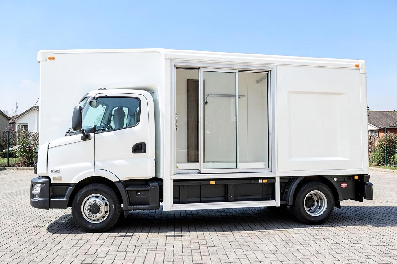 Witte paardenwagen op rijbewijs B geparkeerd op het bedrijfsterrein